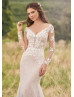 Long Sleeve Beaded V Neck Ivory Lace Tulle Wedding Dress